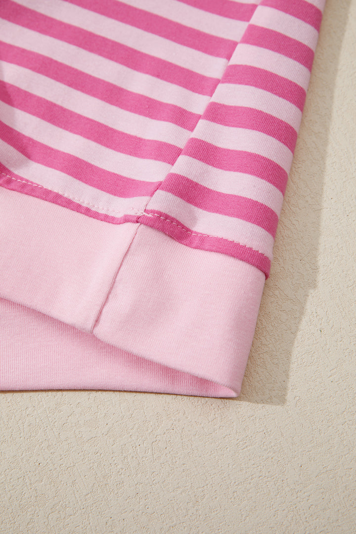 Pink Stripe Cap Sleeve Tee Elastic Waist Shorts 2pcs Outfit
