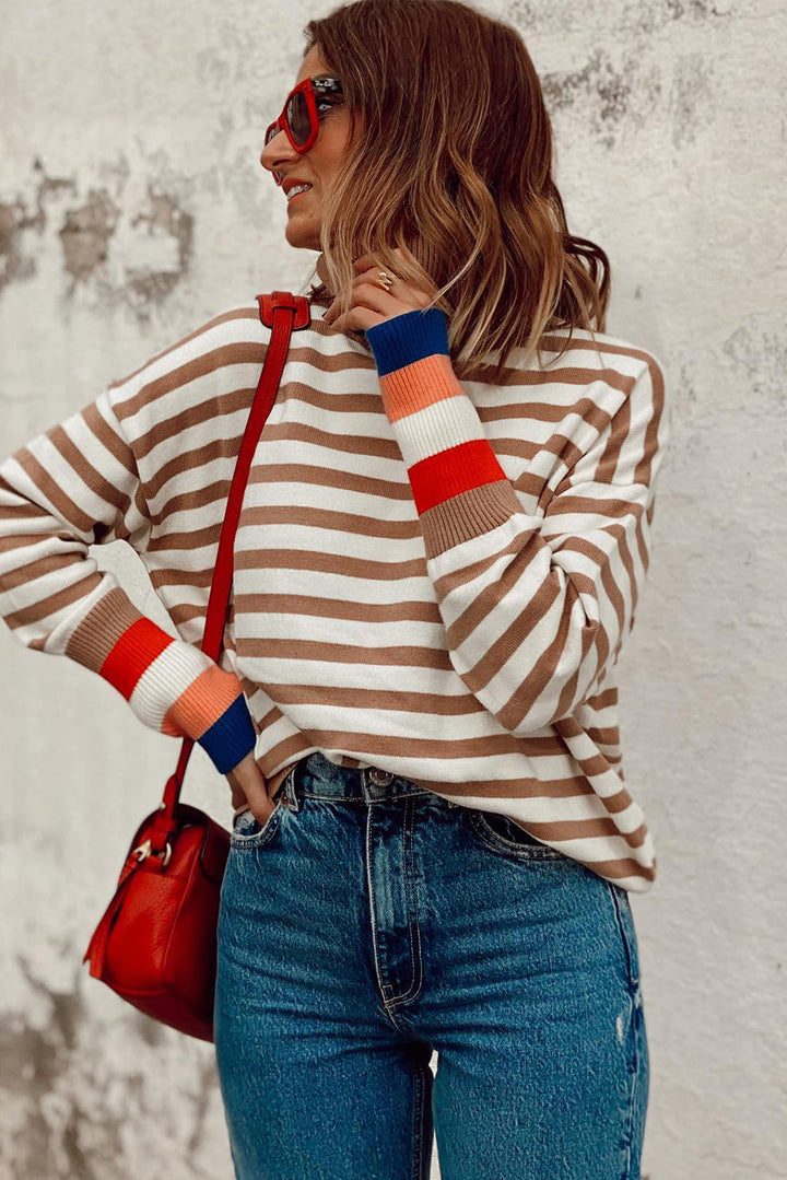 Colorblock Bishop Sleeve Turtleneck Sweater