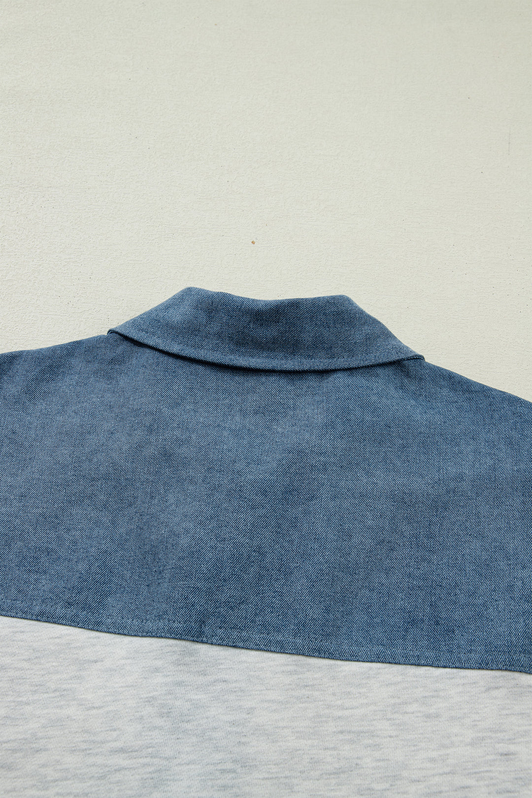 Color Block Denim Patchwork Button Polo Collar Short Sleeve Top