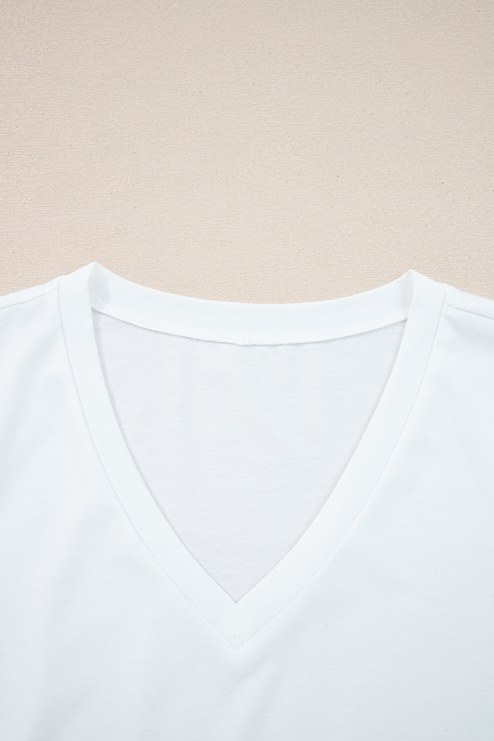 White Solid Color V Neck Long Sleeve Stretchy Top