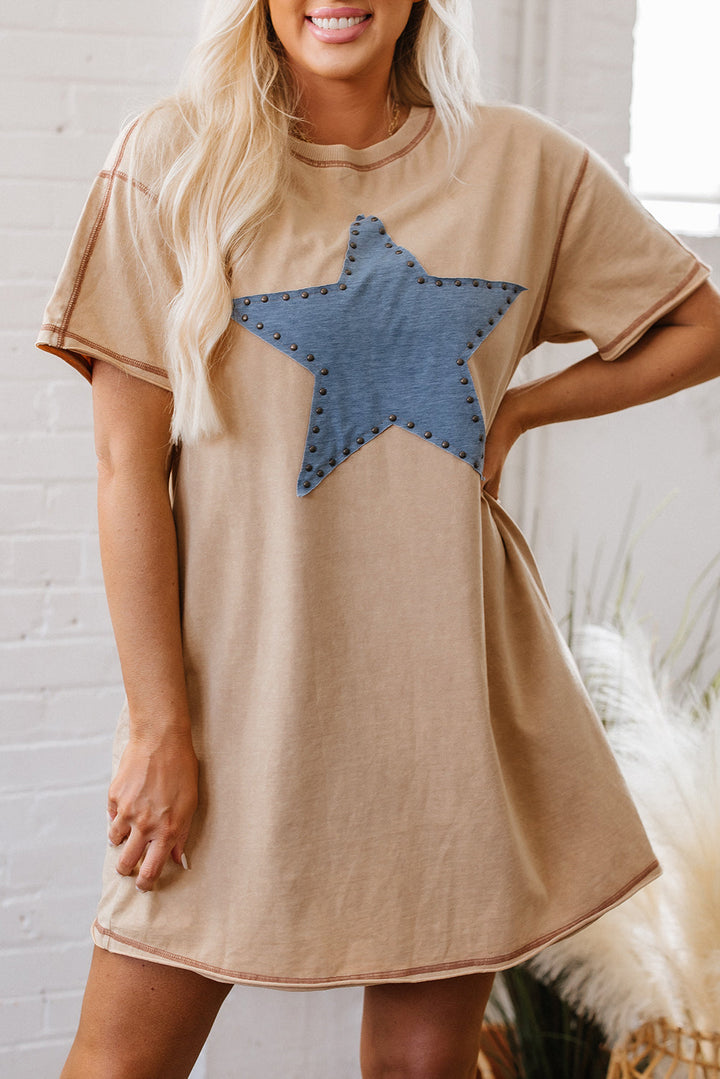 mineral wash stud beaded star graphic pocketed t shirt dress
