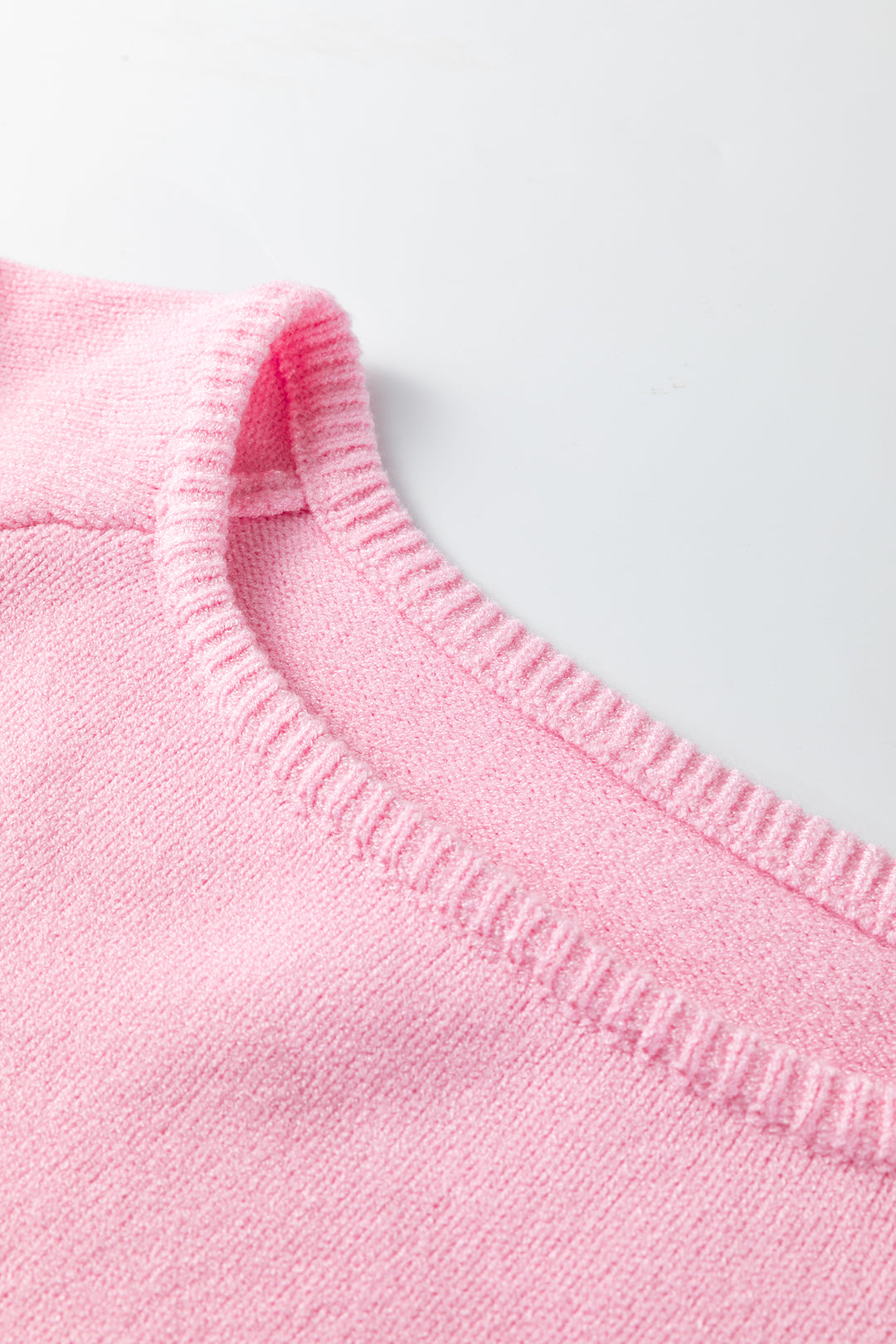 Pink Solid Color Knit Loose Bracelet Sleeve Dolman Sweater