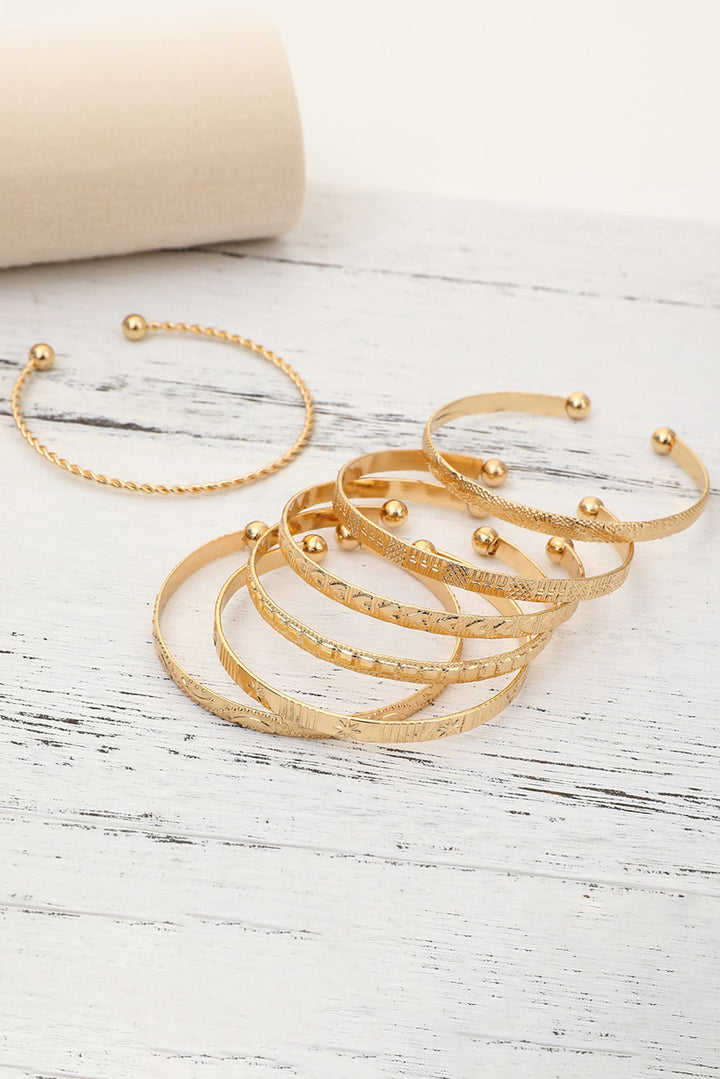 7pcs/set Textured Plated Open Alloy Bangle Set