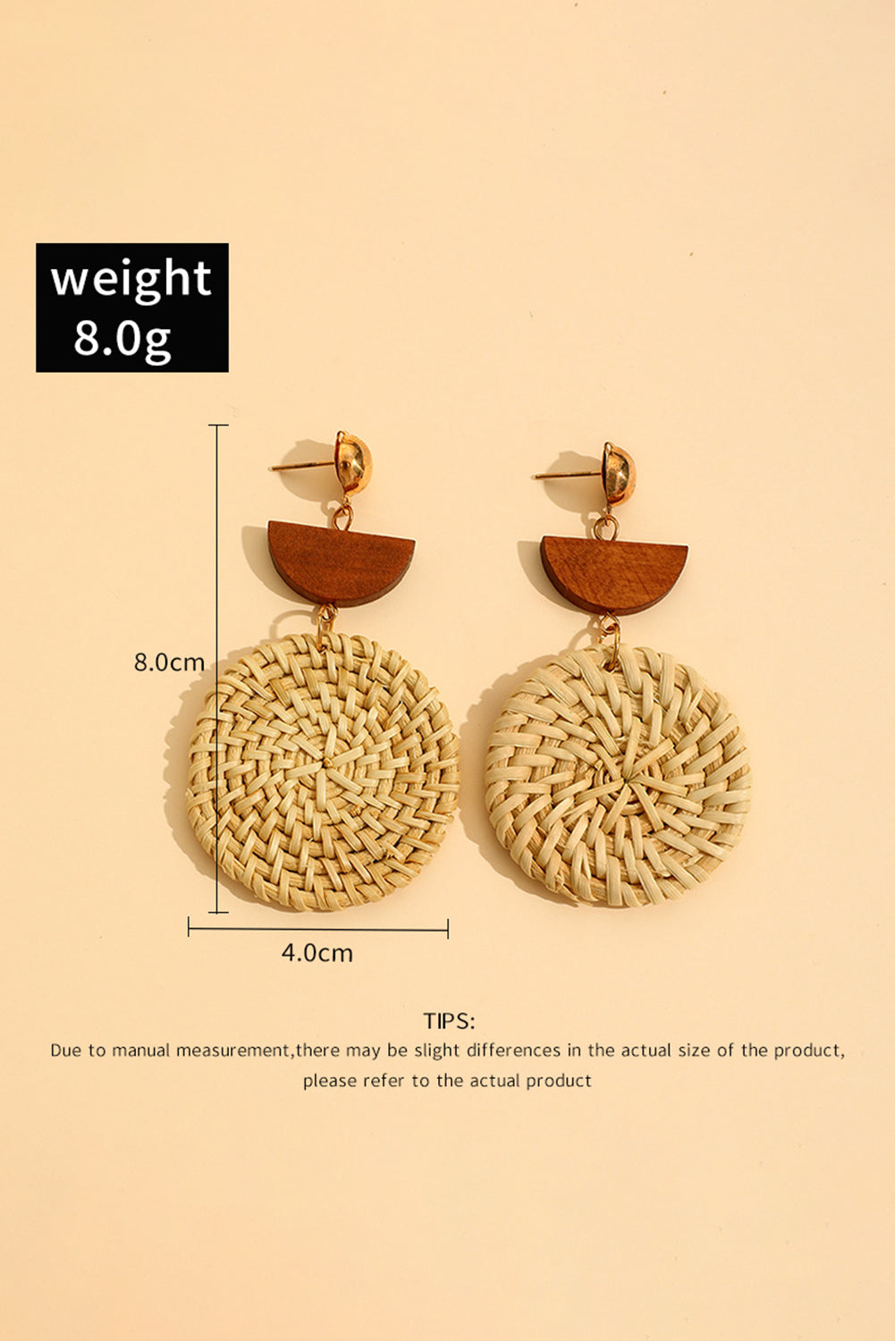 Boucles d'oreilles pendantes en forme de disque en bois tissé