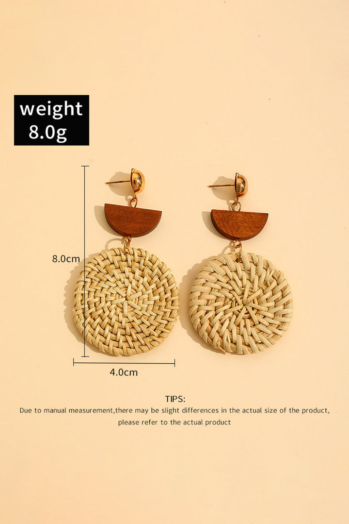 Boucles d'oreilles pendantes en forme de disque en bois tissé