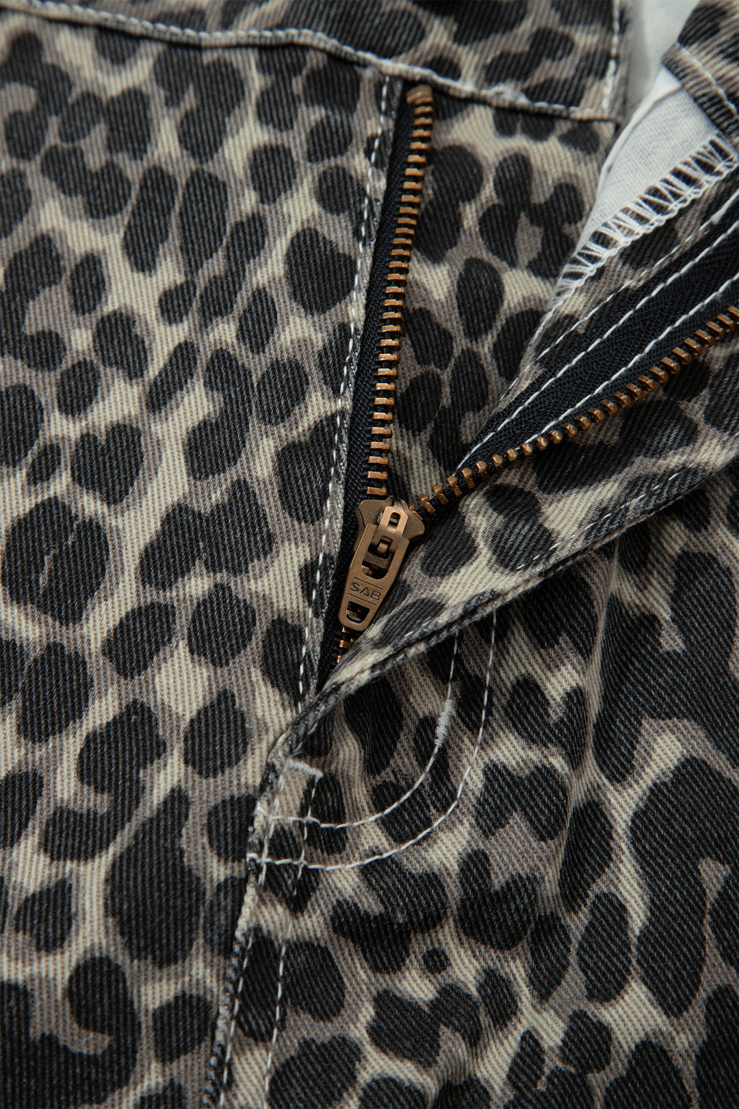Black Leopard Print High Waist Barrel Jeans