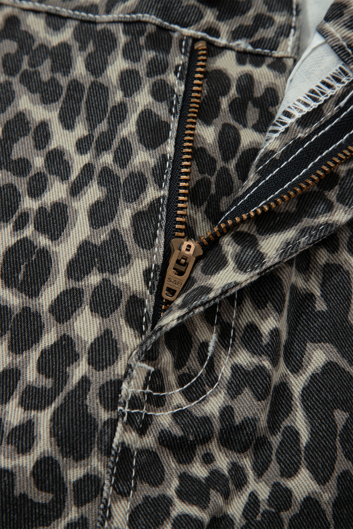 Black Leopard Print High Waist Barrel Jeans