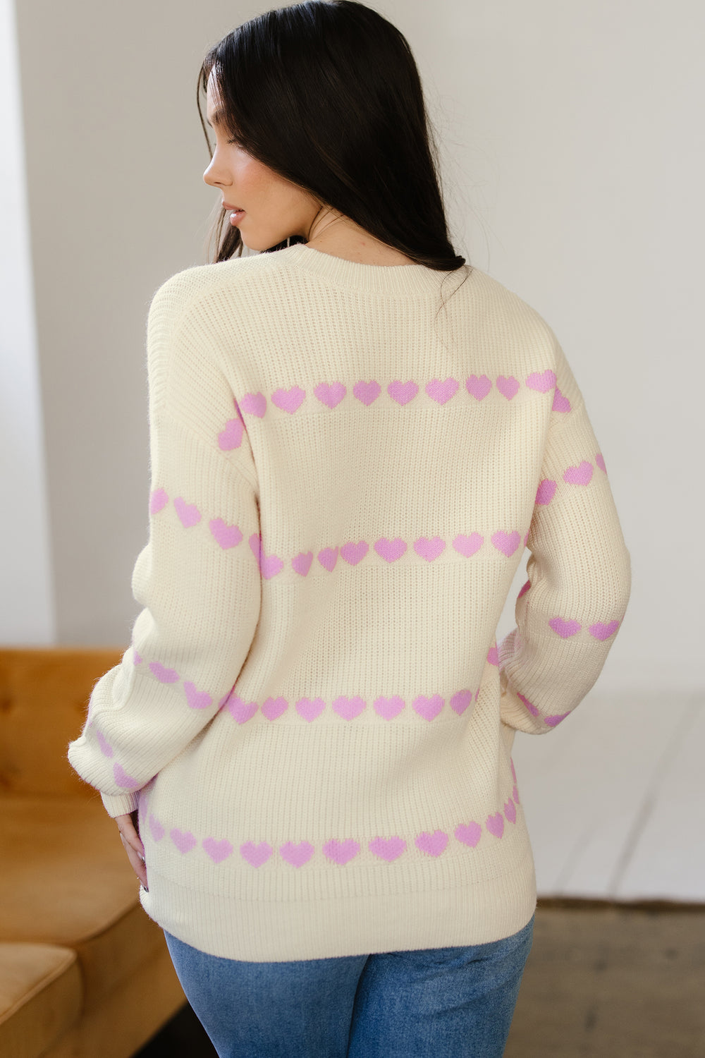 Heart Pattern Valentine Ribbed Knit Sweater