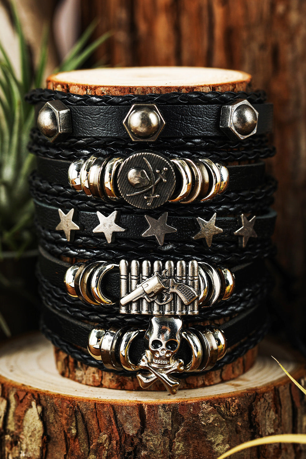 Ensemble de bracelets en cuir PU avec motif tête de mort et étoile