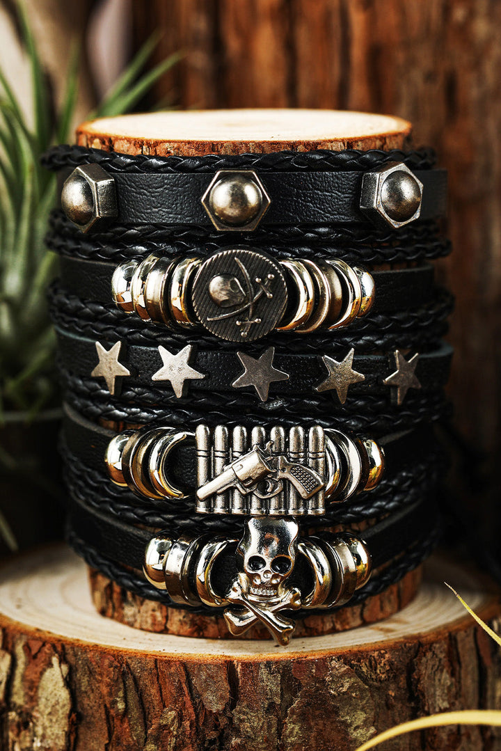 Ensemble de bracelets en cuir PU avec motif tête de mort et étoile