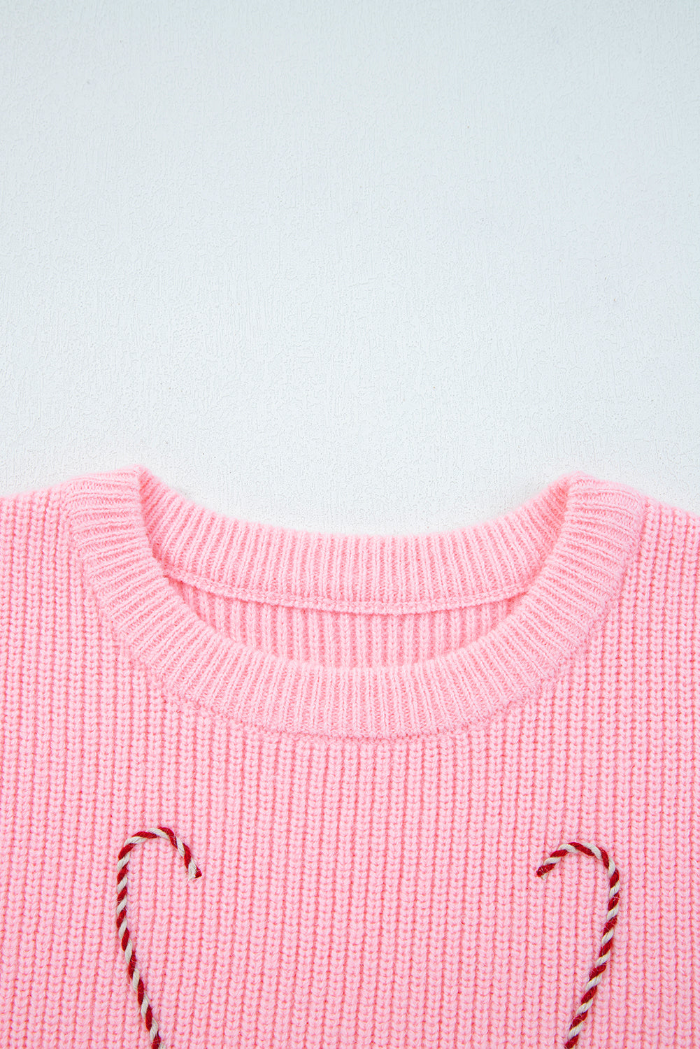 Merry Candy Cane Puffy Knit Crew Neck Sweater