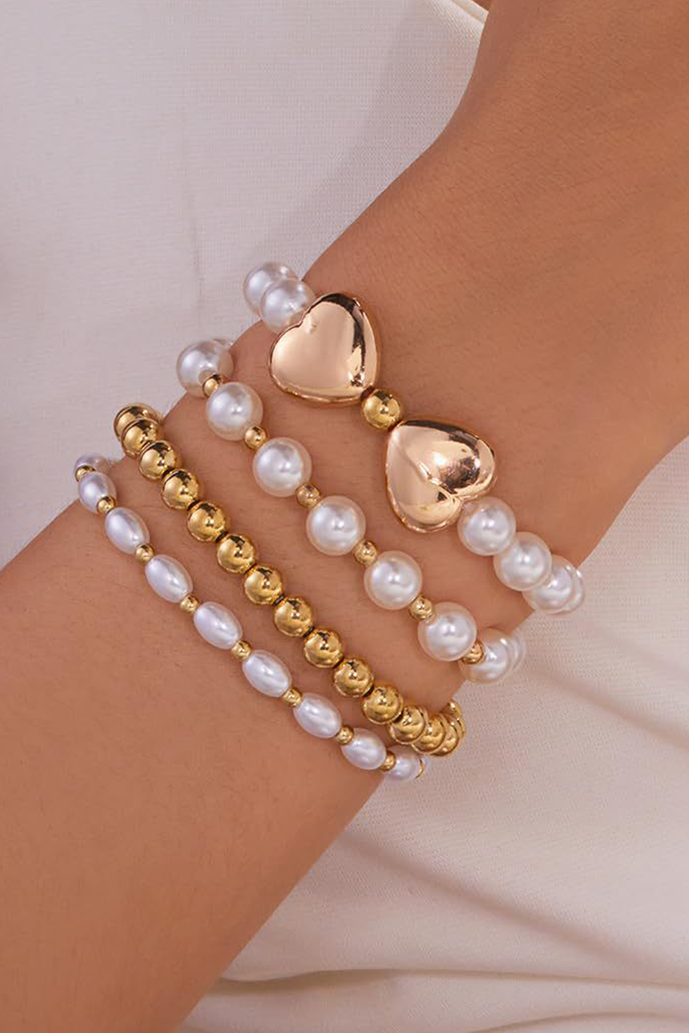 Ensemble de bracelets élastiques en perles plaquées cœur