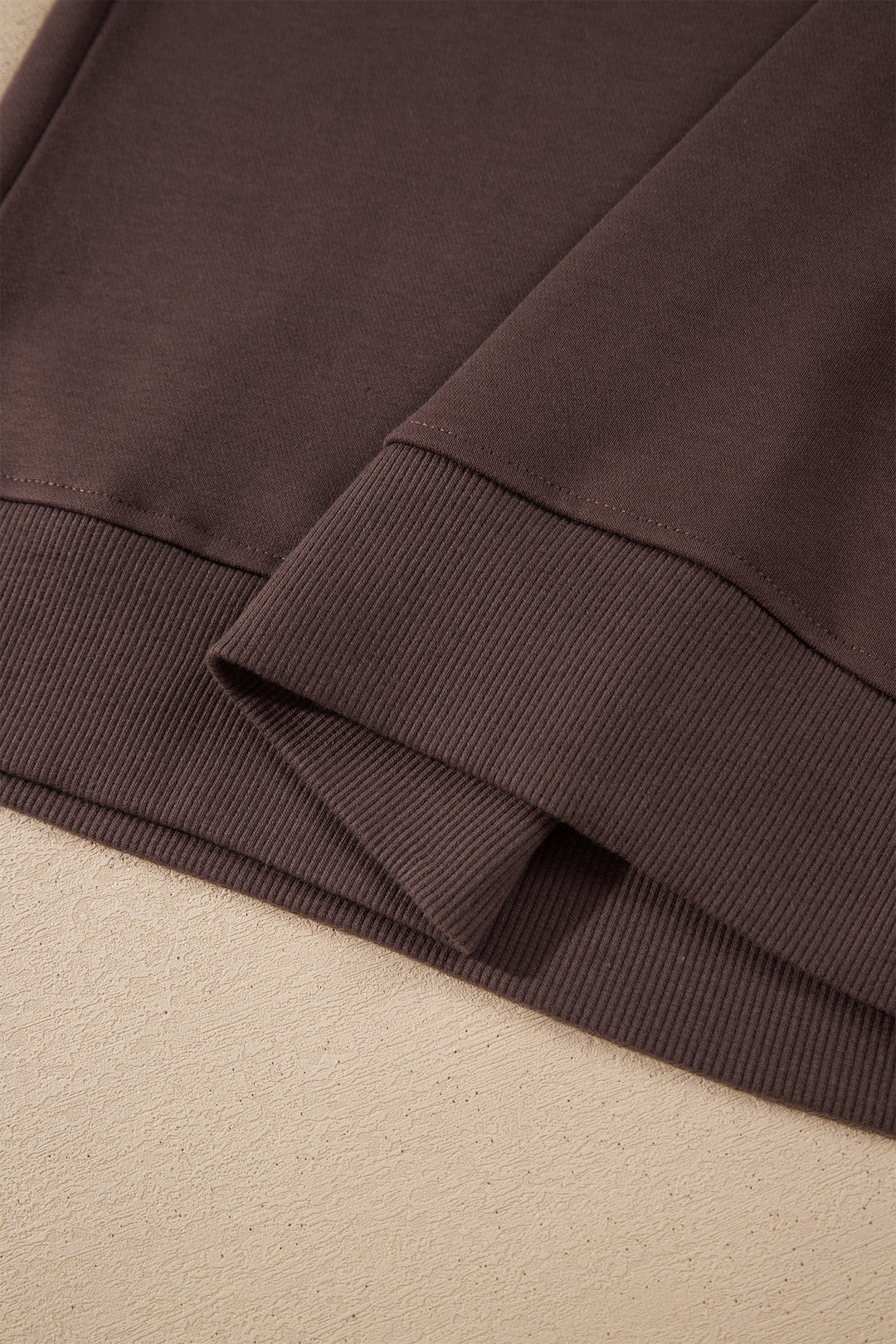 Coffee Solid Color Piping Trim Mock Neck Pullover Drawstring Pants Set