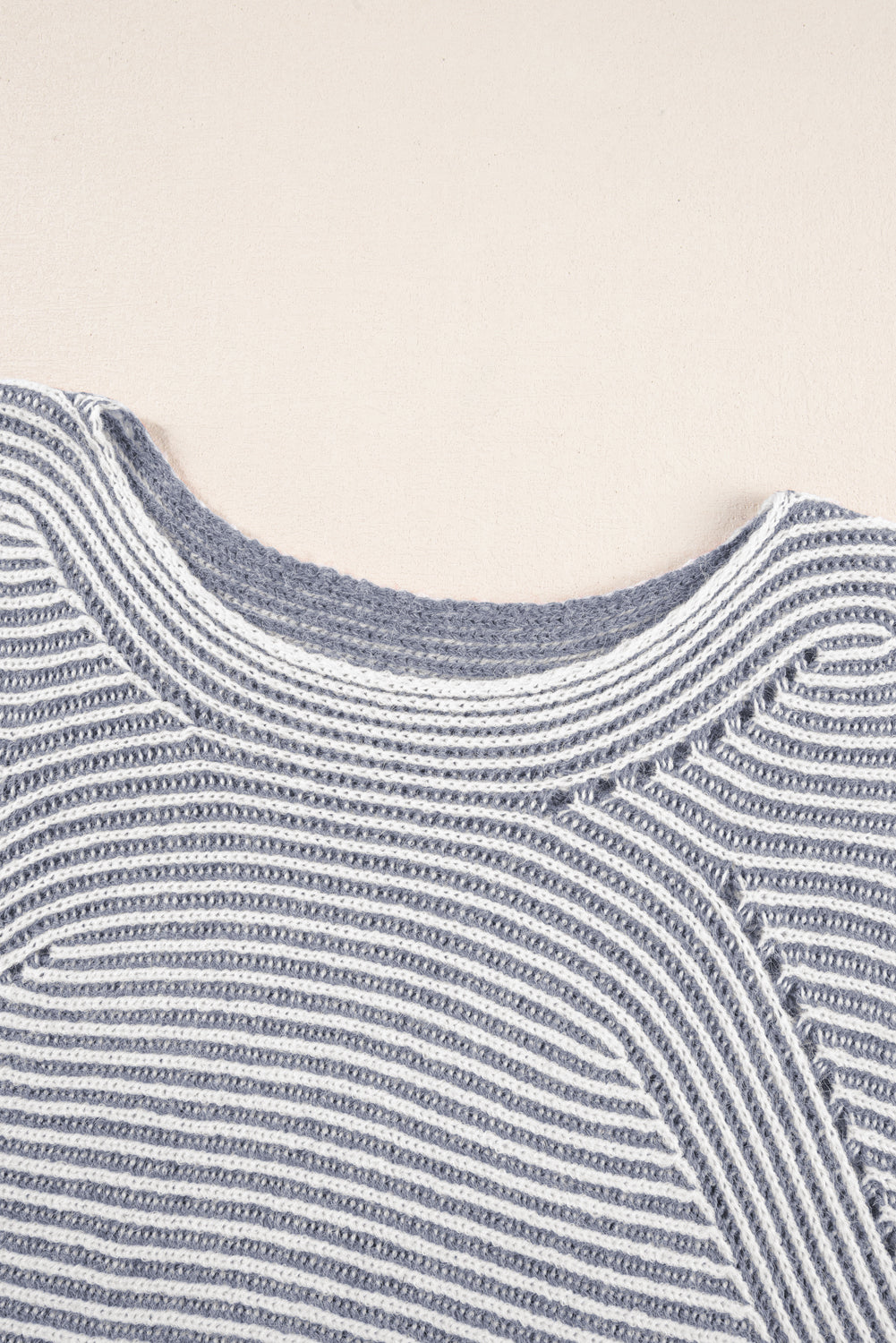 Striped Print Ribbed Knit Boat Neck Baggy Sweater