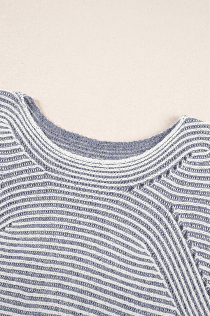 Striped Print Ribbed Knit Boat Neck Baggy Sweater