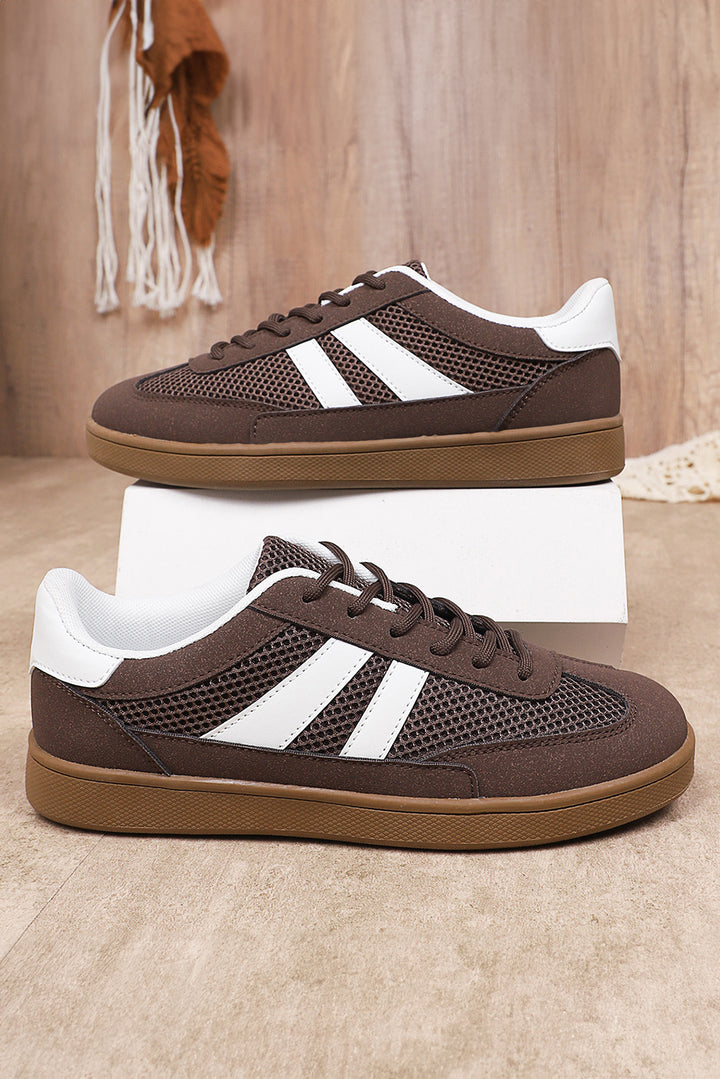 Breathable Mesh PU Leather Patchwork Lace-up Shoes