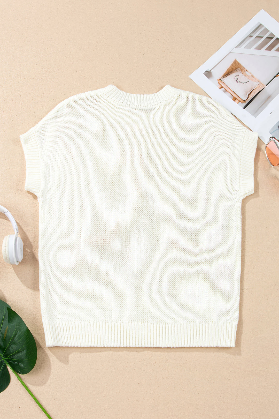 Short Sleeve Knit Contrast Bow Knot Loose Sweater