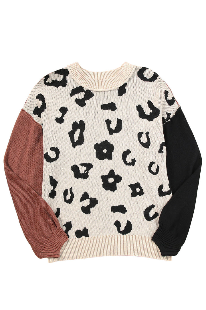 Leopard Print Colorblock Pullover Sweater
