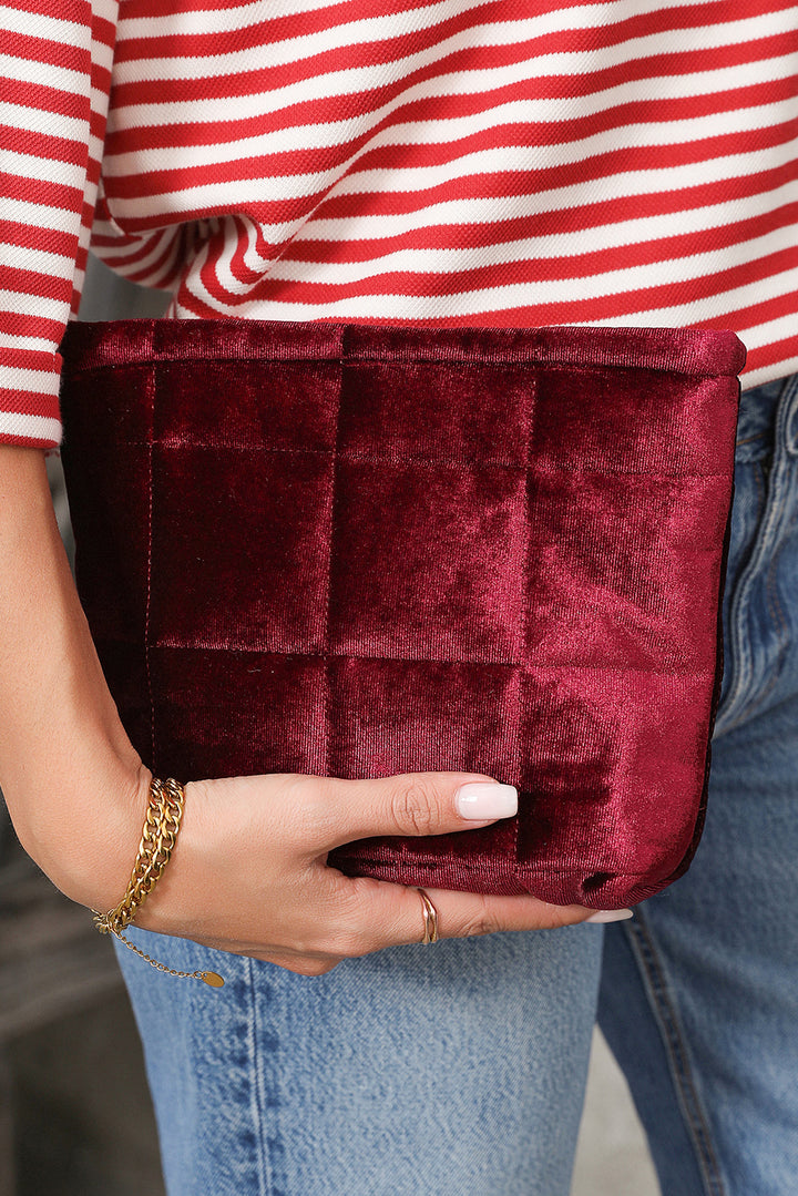Pochette de rangement pour cosmétiques en velours matelassé avec fermeture éclair