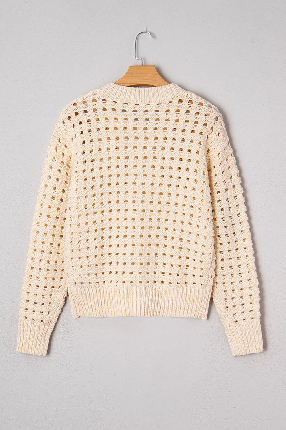 Hollowed Pattern Knit Zip Up Drop Shoulder Sweater Cardigan