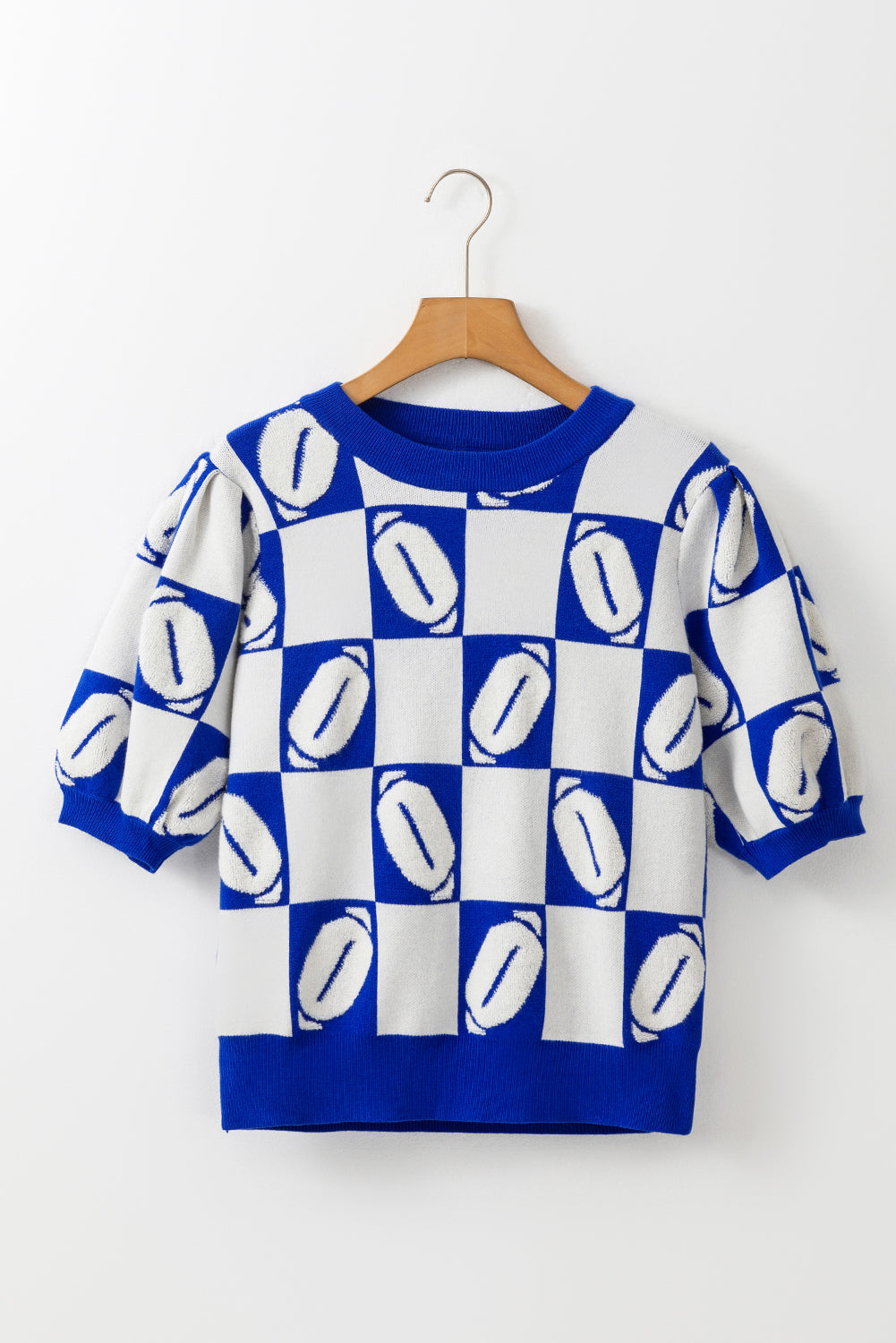 Rugby Plaid Color Block Puff Short Sleeve Sweater
