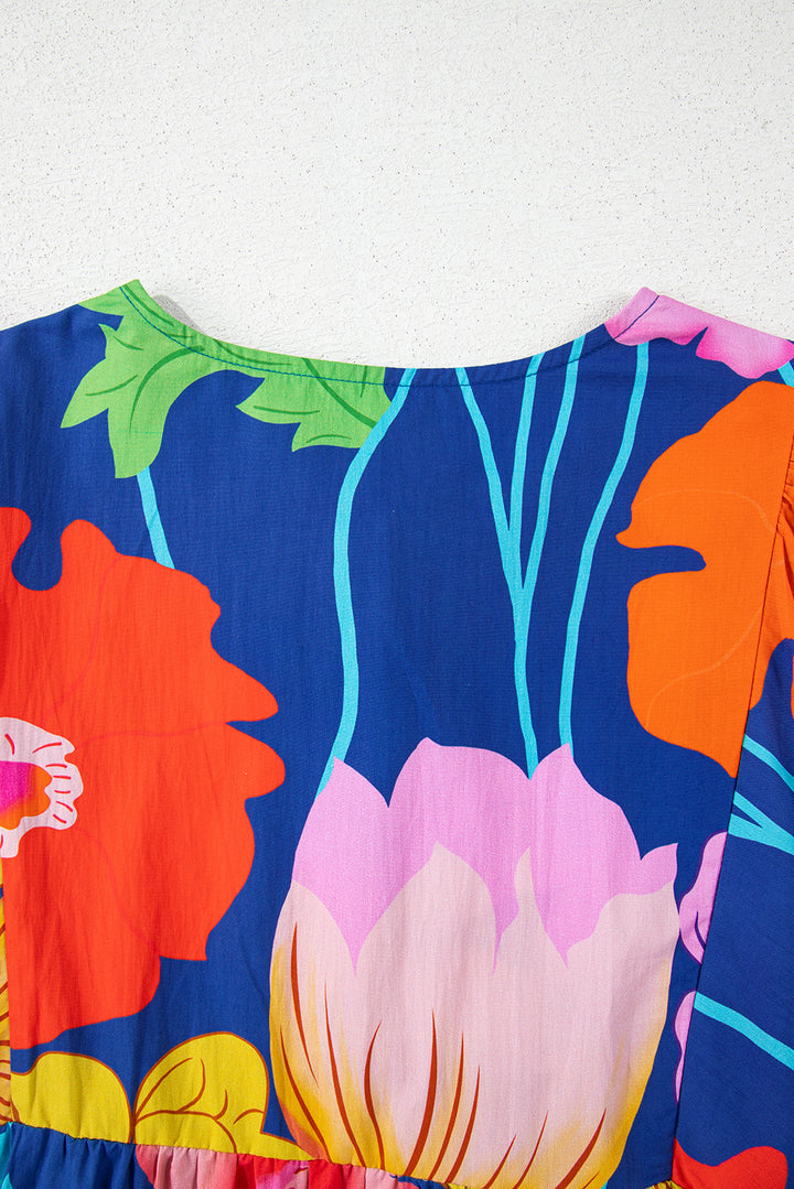 Robe babydoll à imprimé floral et col fendu