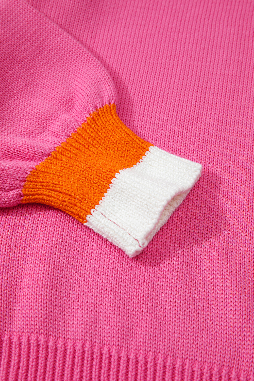 Sachet Pink Contrast Crew Neck Pearled Decor Drop Shoulder Knit Sweater