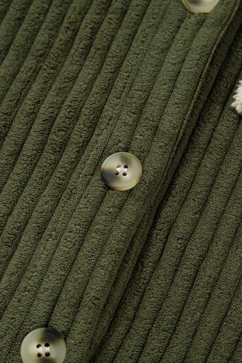 Jungle Green Ribbed Fleece Plaid Print Patchwork Button Up Jacket