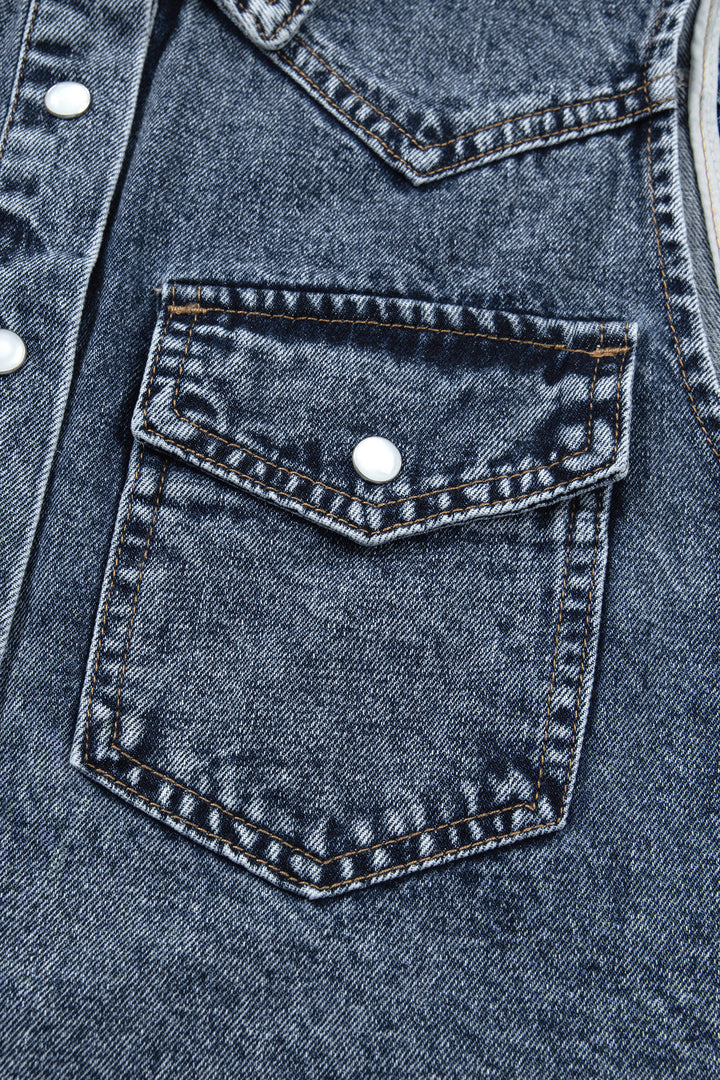 Ashleigh Blue Solid Denim Button Front Pocket Cowboy Vest