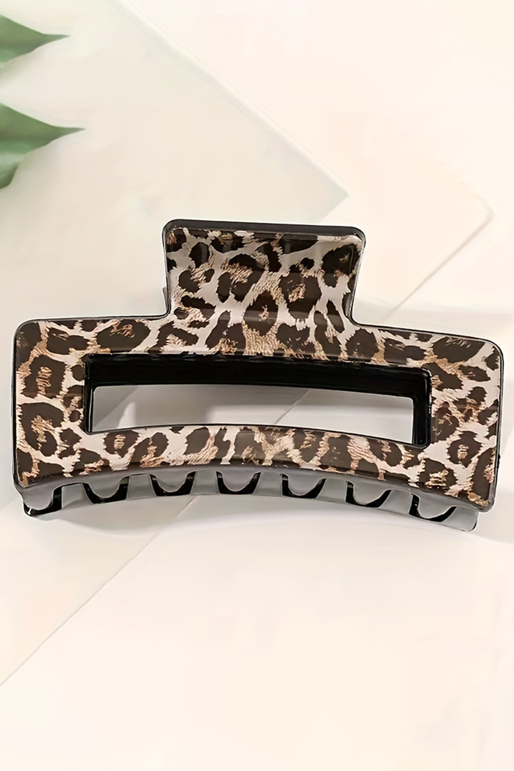 Leopard Print Hollow Out Square Large Hair Claw Clip
