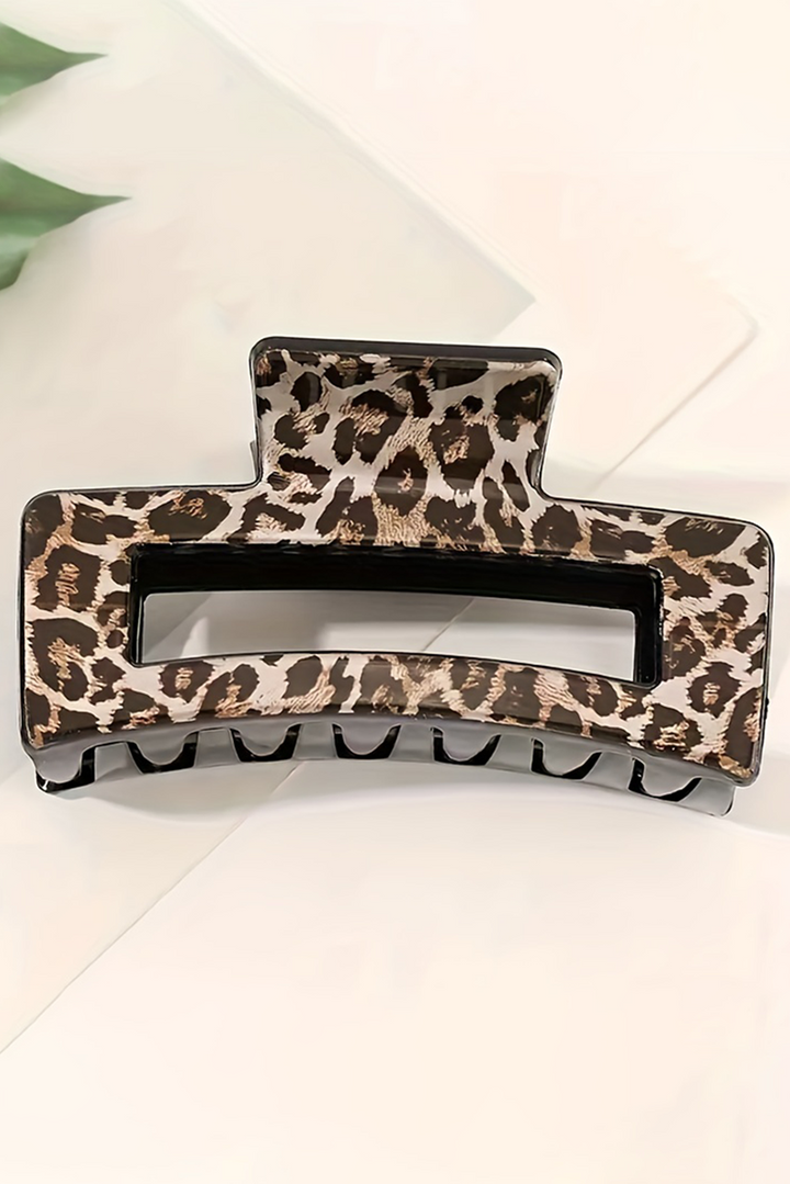 Leopard Print Hollow Out Square Large Hair Claw Clip