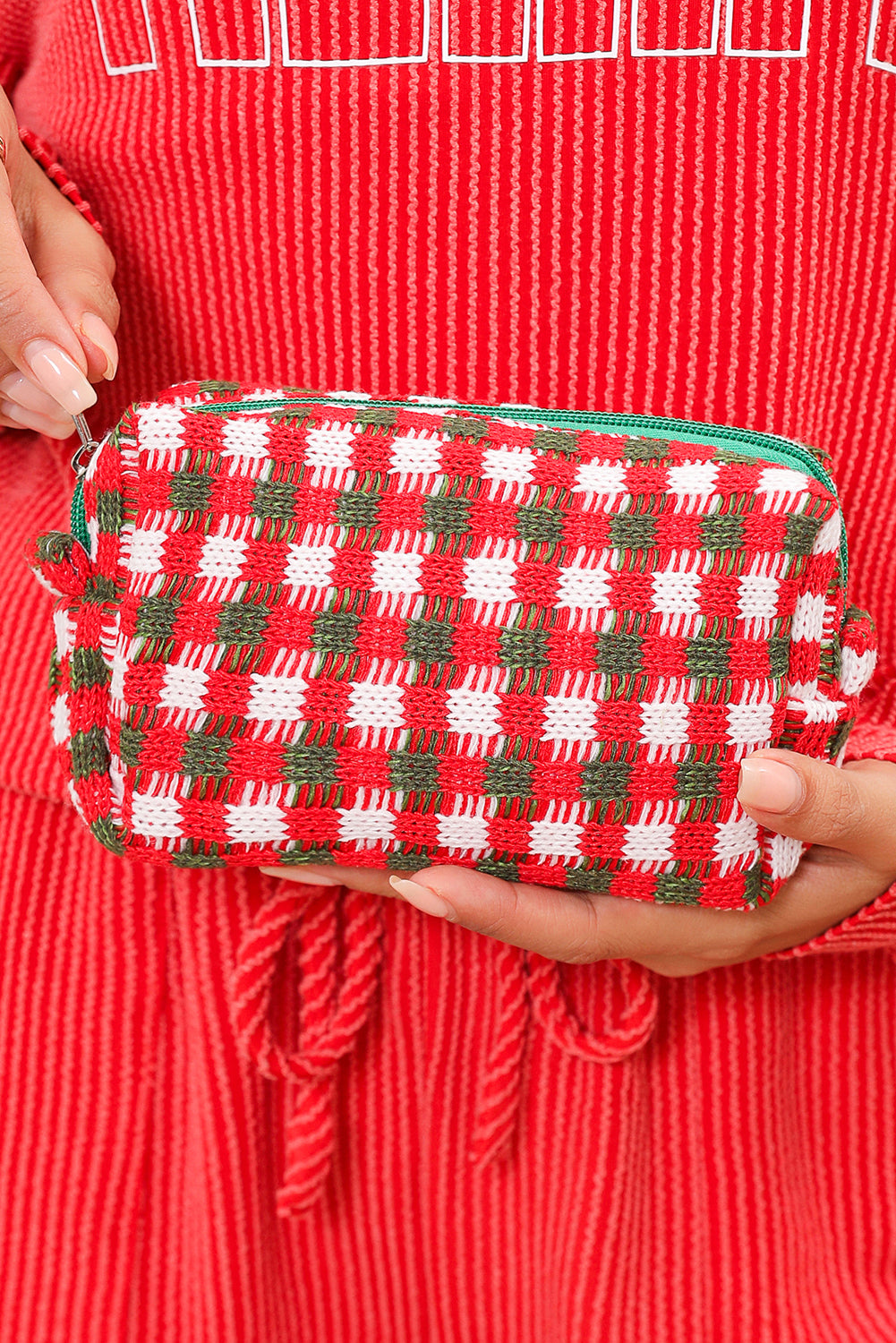 Trousse de maquillage carrée à fermeture éclair au crochet style Noël