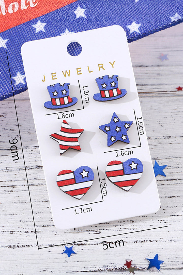 Boucles d'oreilles à tige en forme de cœur et d'étoile avec chapeau et drapeau américain