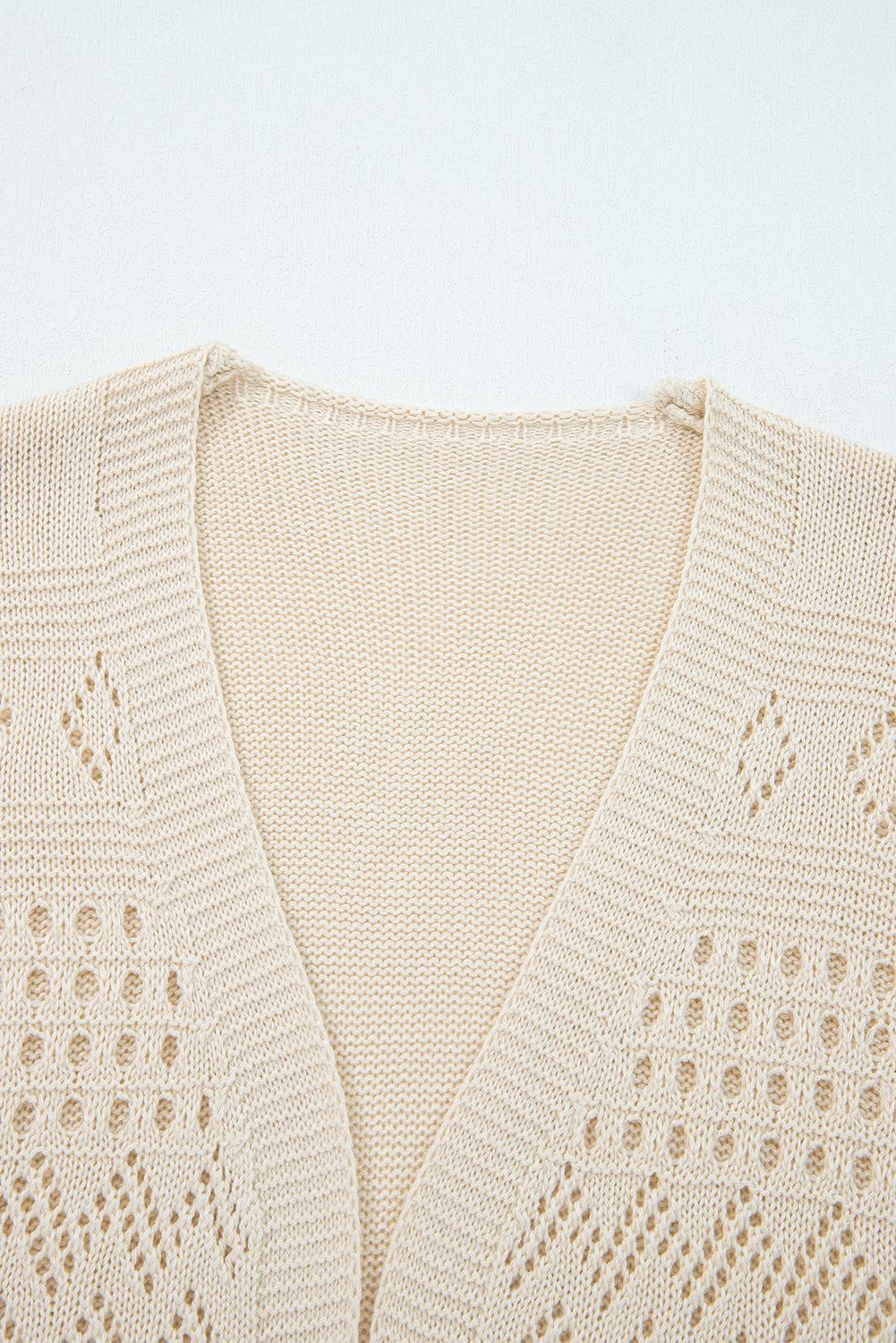 Smoke Gray Hollowed Knit Open Front Cardigan Sweater
