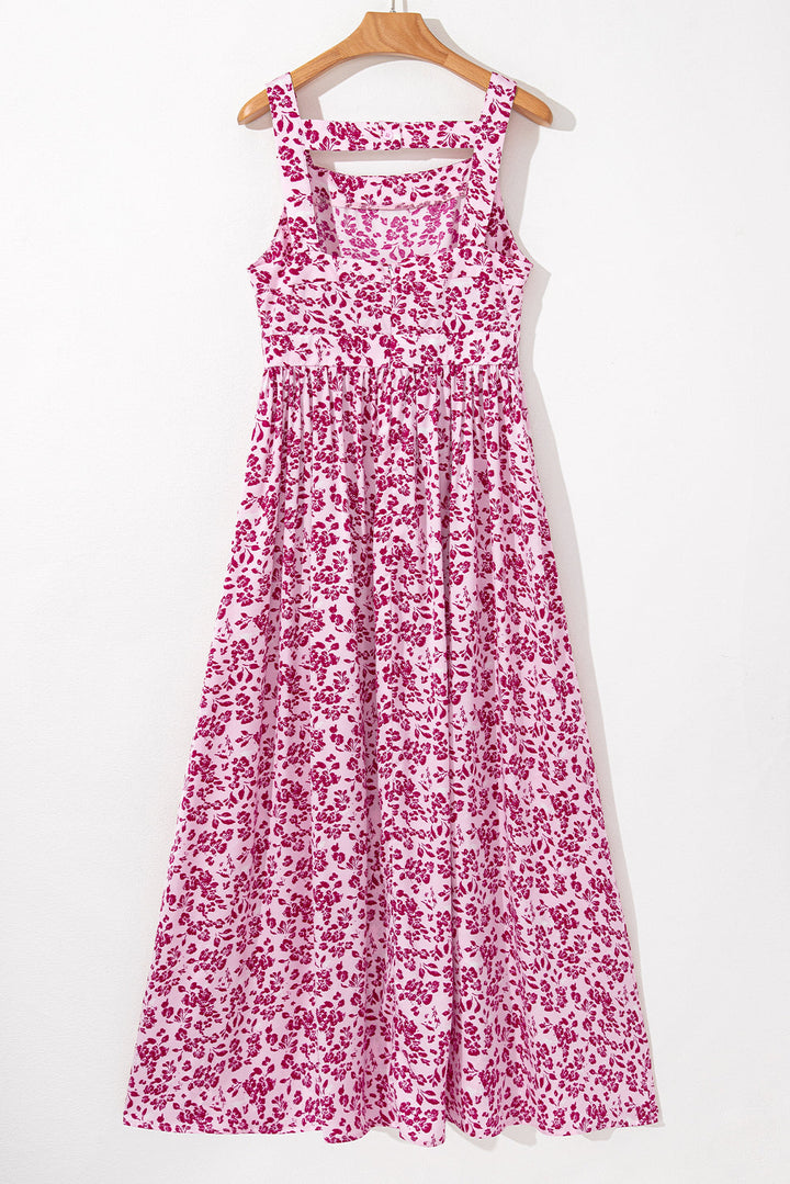 Floral Cutout Back Empire Waist Sleeveless Maxi Dress