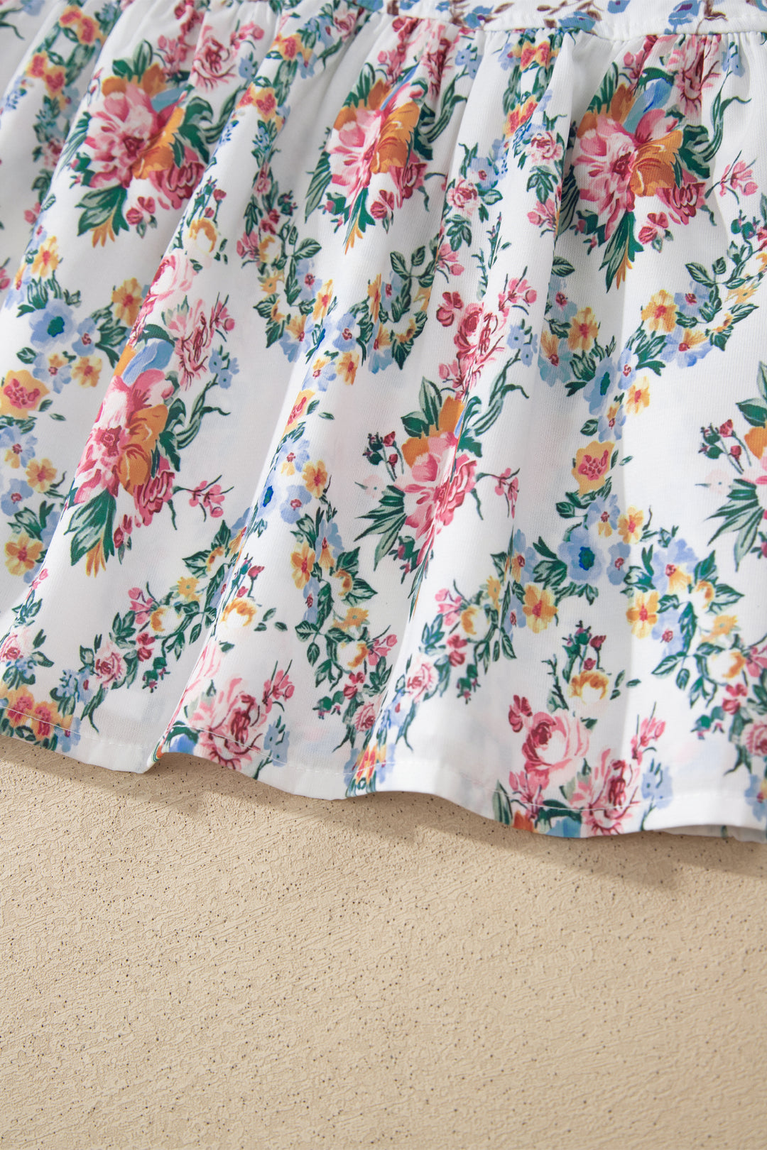 White Contrast Floral Printed Spaghetti Straps Babydoll Top