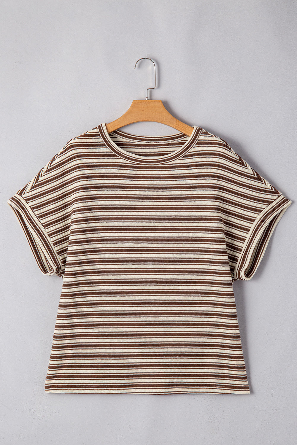 Textured Side Slits Crew Neck T Shirt
