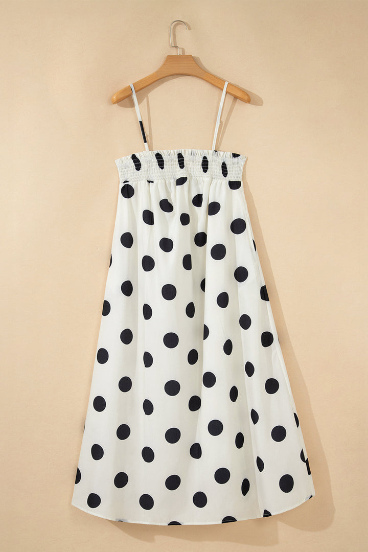 White Polka Dot Spaghetti Straps Maxi Dress