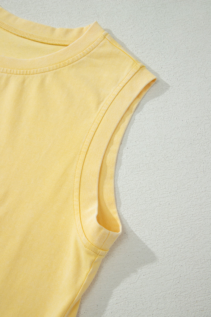 Yellow Cream Washed Sleeveless Top Split Skort Cotton 2pcs Outfit