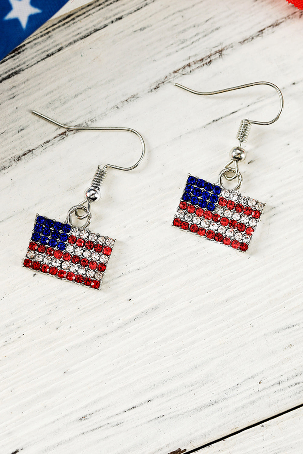 Boucles d'oreilles pendantes carrées en strass avec drapeau américain