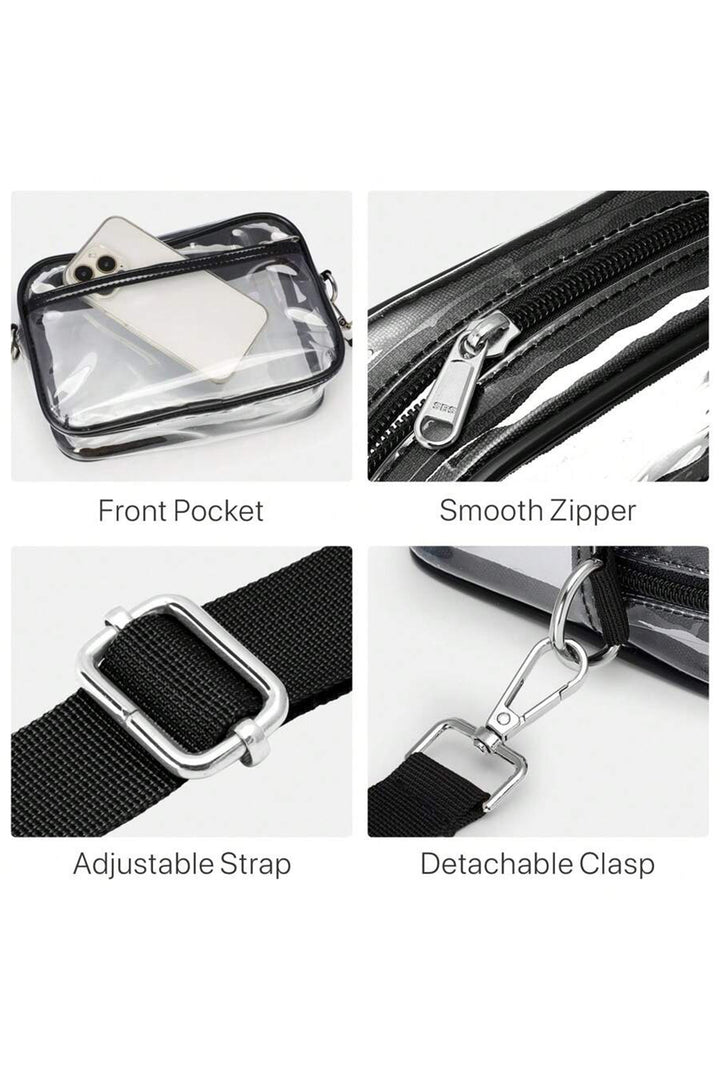 Multi-Pocket Contrast Edge Detachable Strap Clear Shoulder Bag