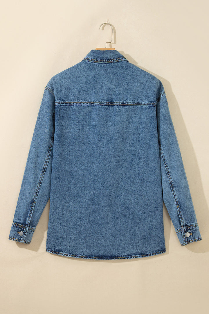 Sail Blue Rivet Embellished Western Style Regular Fit Denim Jacket