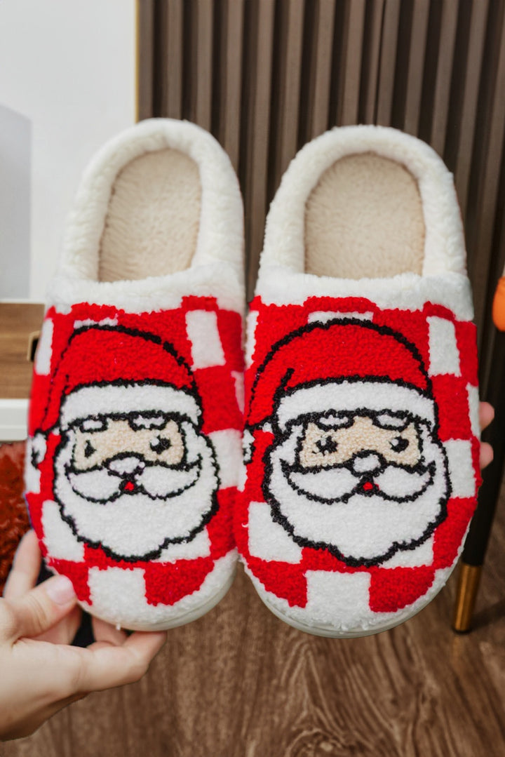 Plüsch-Hausschuhe mit kariertem Weihnachtsmann-Motiv