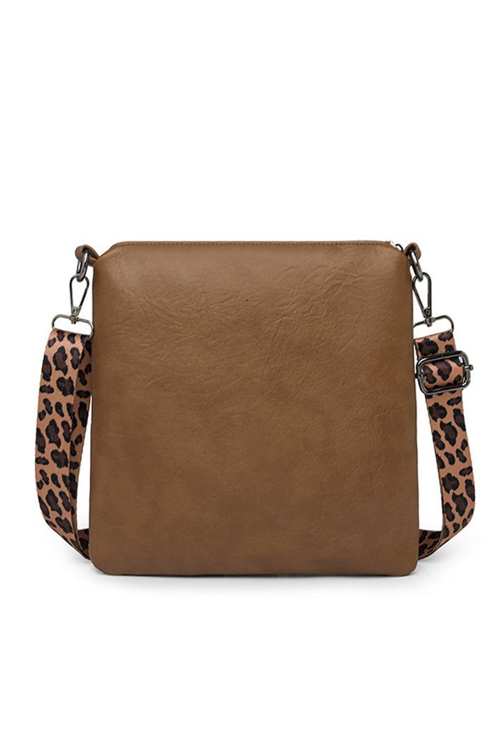 Coffee Leopard Contrast PU Leather Single Shoulder Mini Bag