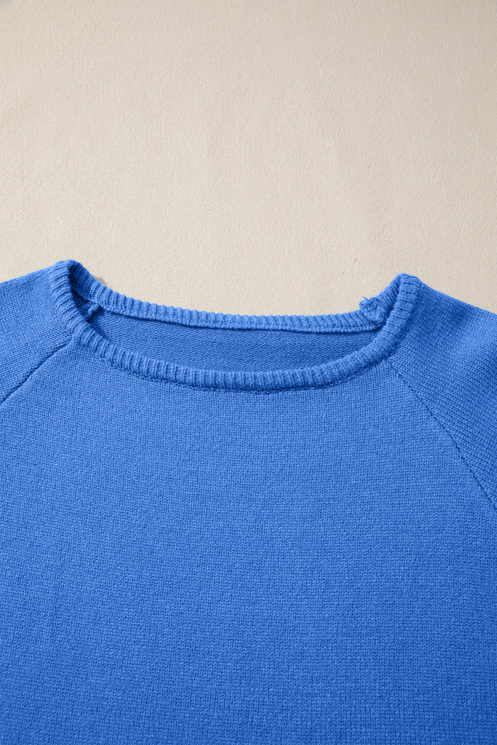 Sky Blue Solid Color Knit Loose Bracelet Sleeve Dolman Sweater