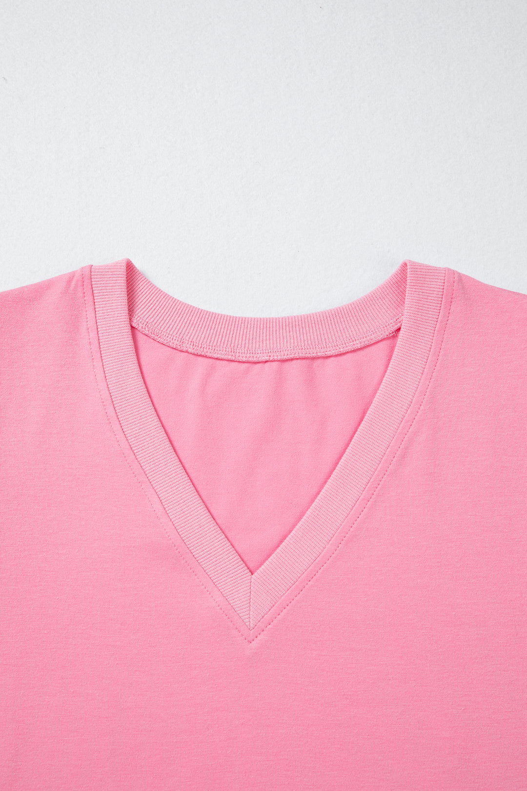 Solid Color V Neck Short Puff Sleeve Blouse