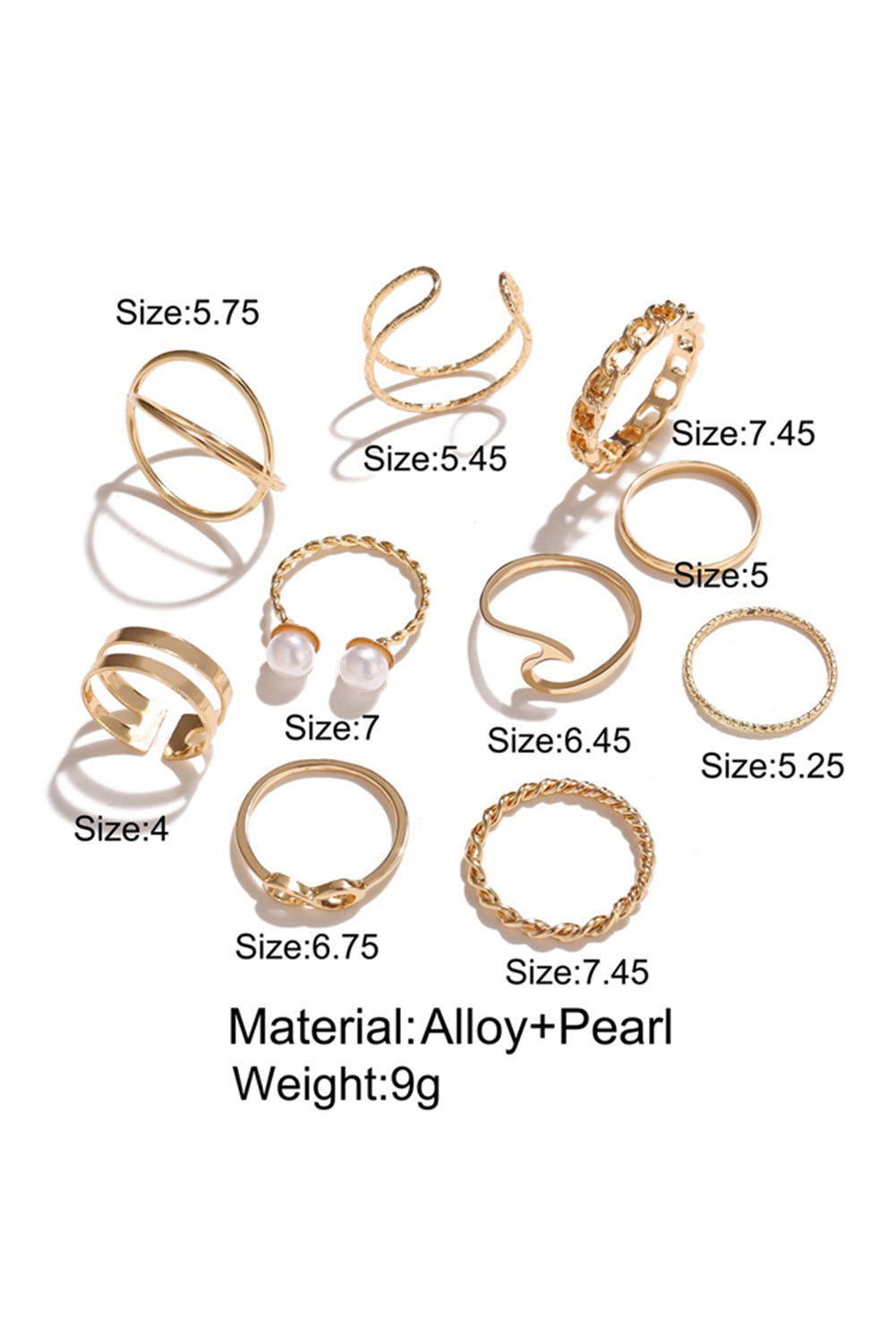 10pcs/set Vintage Plated Alloy Ring Set