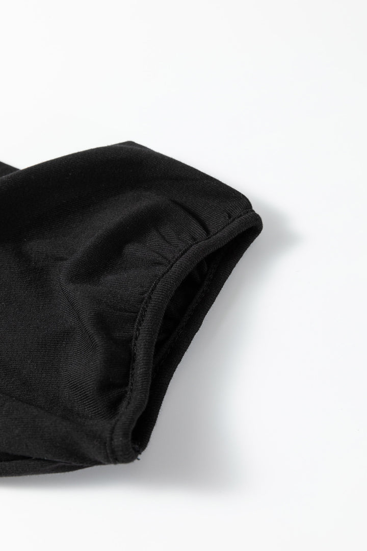 Black Short Sleeve Knit Top Patchwork Pleated Long Dress