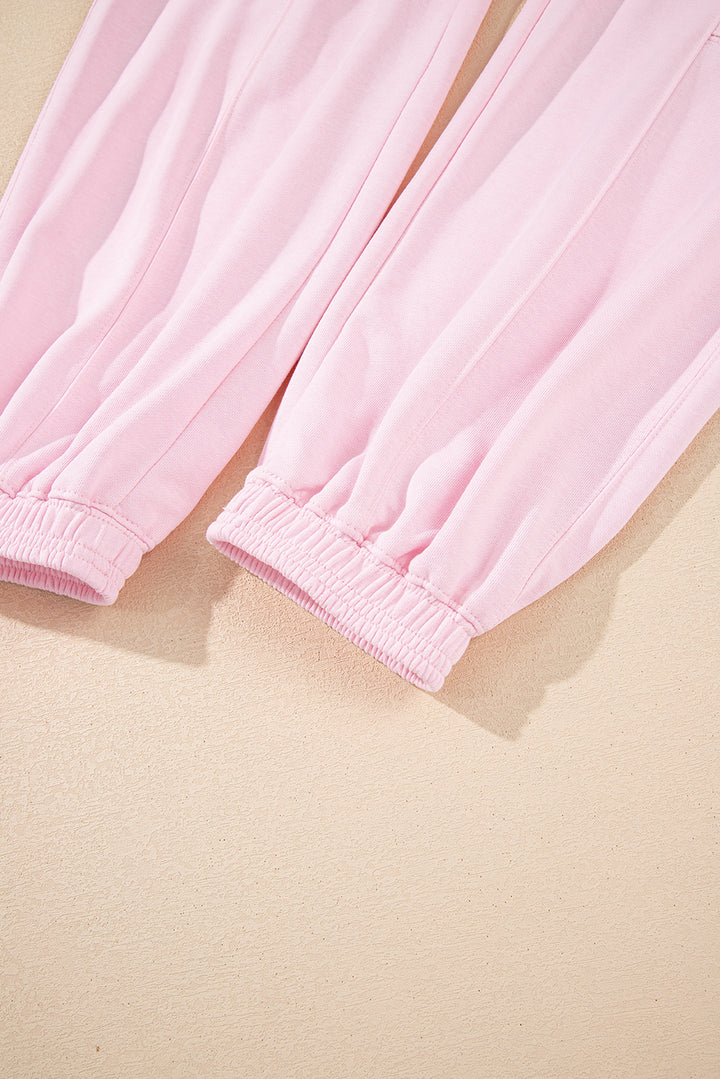 Light Pink Drawstring Elastic Waistband Solid Color Jogger Pants