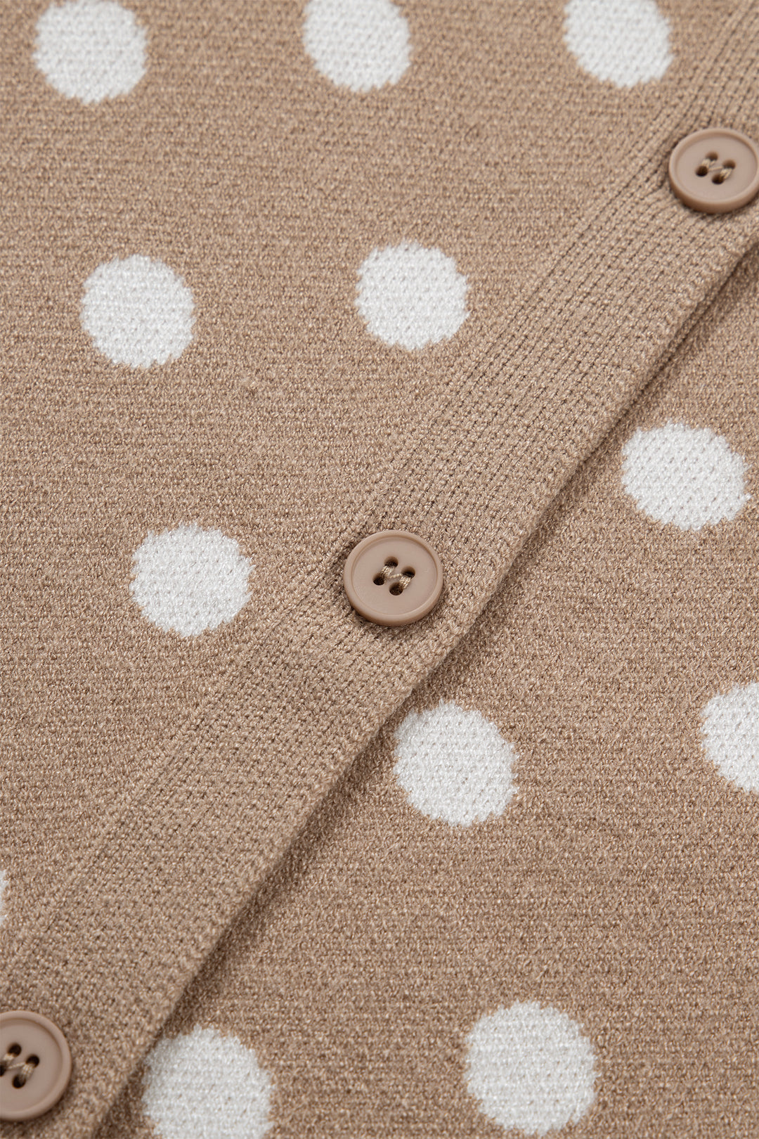 Dark Khaki Polka Dot Short Sleeve Button Down Sweater Cardigan
